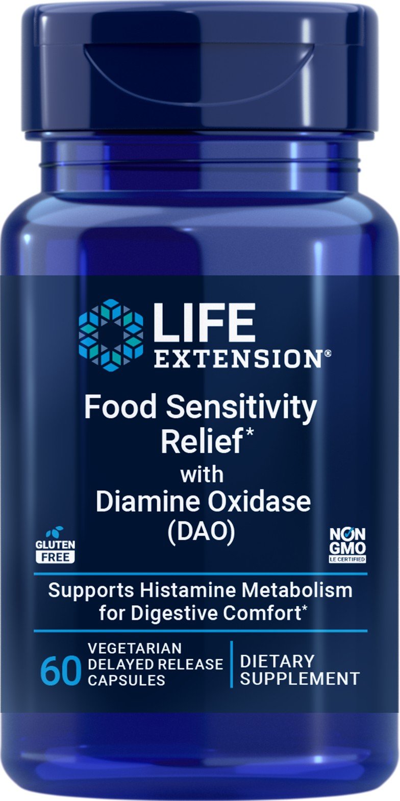 Life Extension Food Sensitivity Relief with Diamine Oxidase (DAO) 60 Vegetarian Delayed Release Capsules