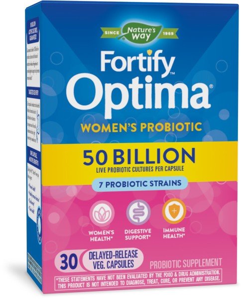 Fortify Optima Women's 50 Billion Probiotic | Natures Way | Women's Health | Digestive Support | Immune Health | Delayed Release | 7 Probiotic Strains | 30 VegCaps | Capsules | VitaminLife