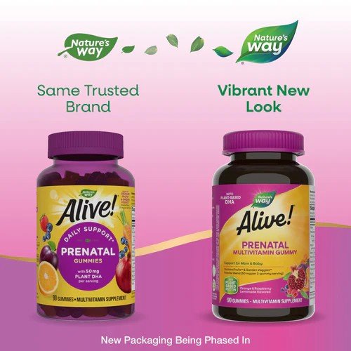 Nature&#39;s Way Alive! Prenatal Multi-Vitamin w/ Plant DHA Gummies 90 Gummy