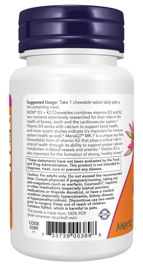 Now Foods D3 + K2 Chewables 90 Chewable Tablets