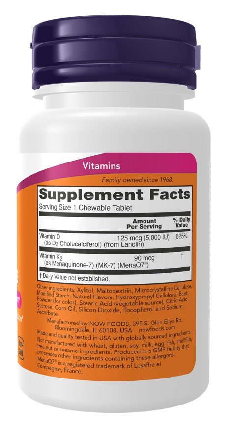Now Foods D3 + K2 Chewables 90 Chewable Tablets