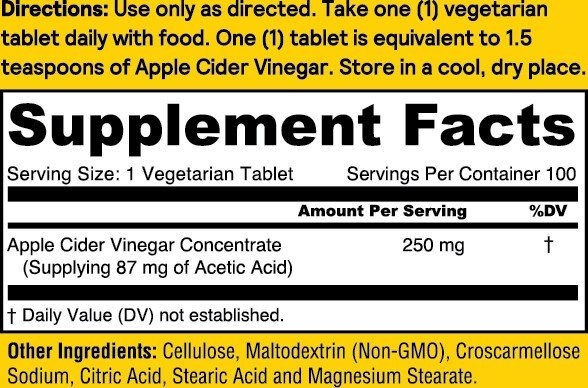 Natures Life Apple Cider Vinegar 250mg - Vegetarian 100 Tablet