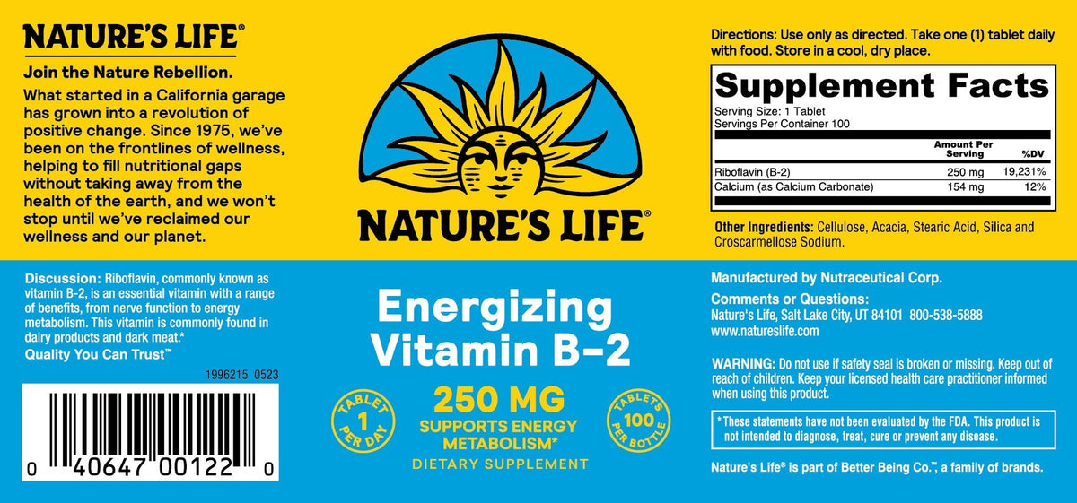 Natures Life Energizing Vitamin B-2 250mg 100 Tablet