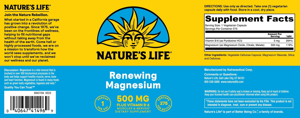 Natures Life Renewing Magnesium 500 mg 275 VegCap