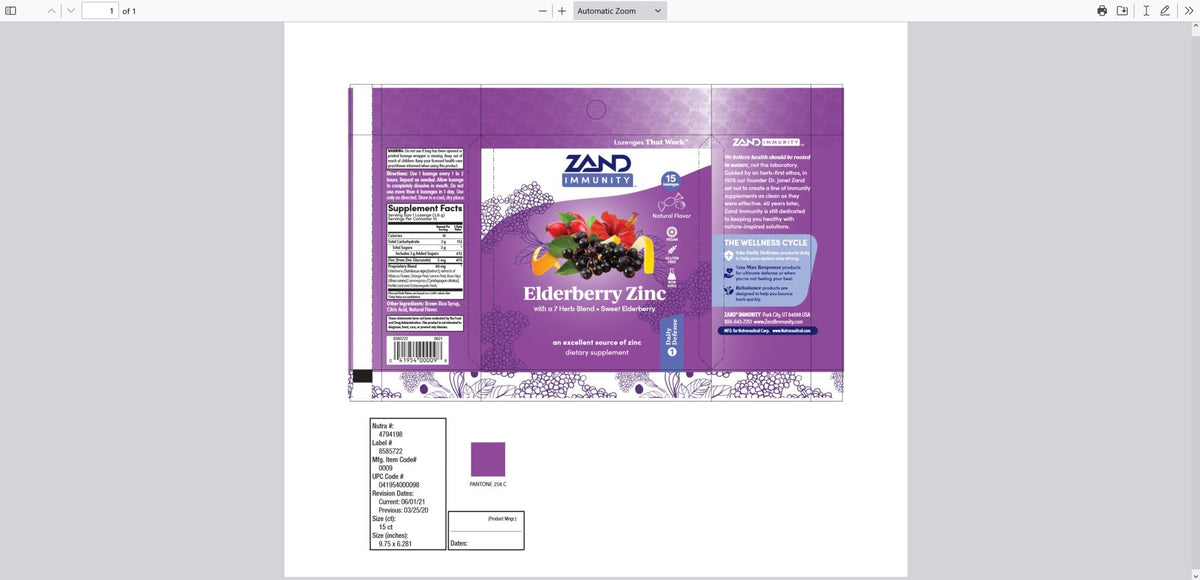 Zand Herbal Lozenge-Elderberry Zinc 15 Lozenge