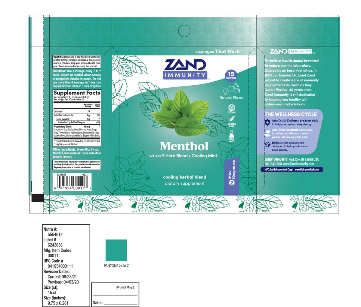 Zand Herbal Lozenge-Menthol 15 Lozenge