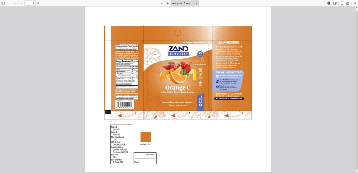 Zand Herbal Lozenge-Orange Vitamin C 15 Lozenge