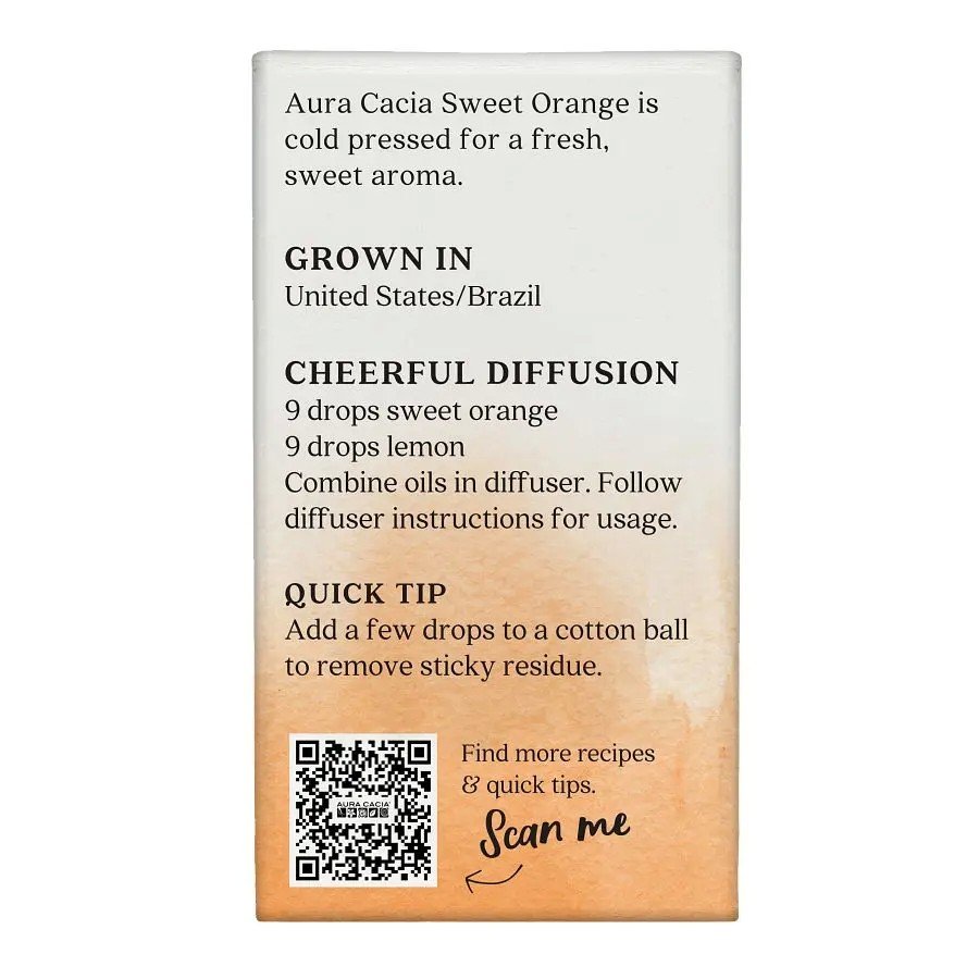 Aura Cacia Sweet Orange Essential Oil 0.25 fl oz Box