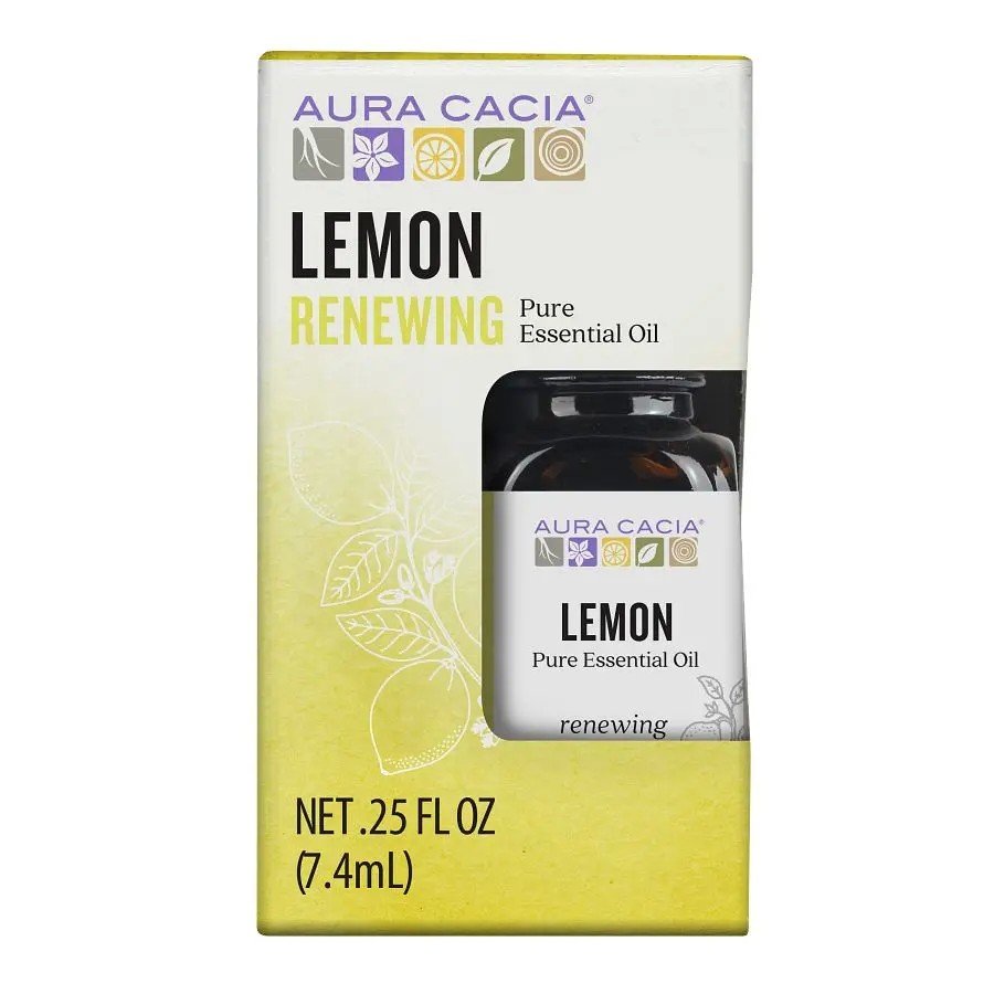 Aura Cacia Lemon Essential Oil 0.25 fl oz Box