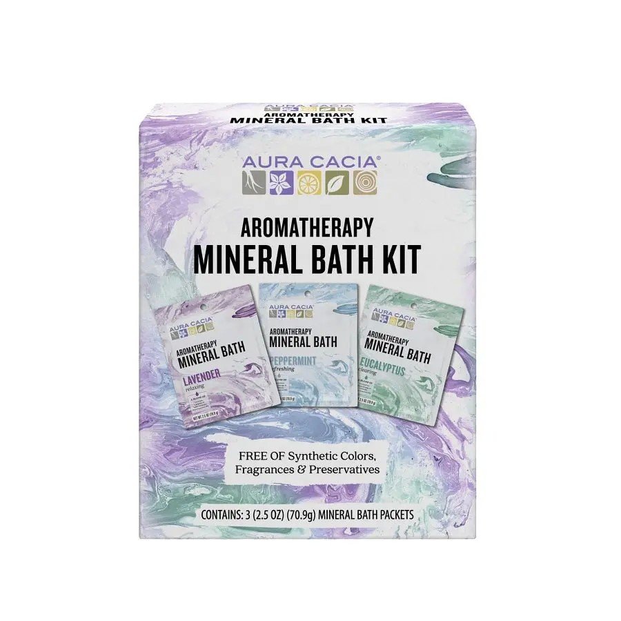 Aura Cacia Mineral Bath Kit 3 (2.5 oz) Packets Box