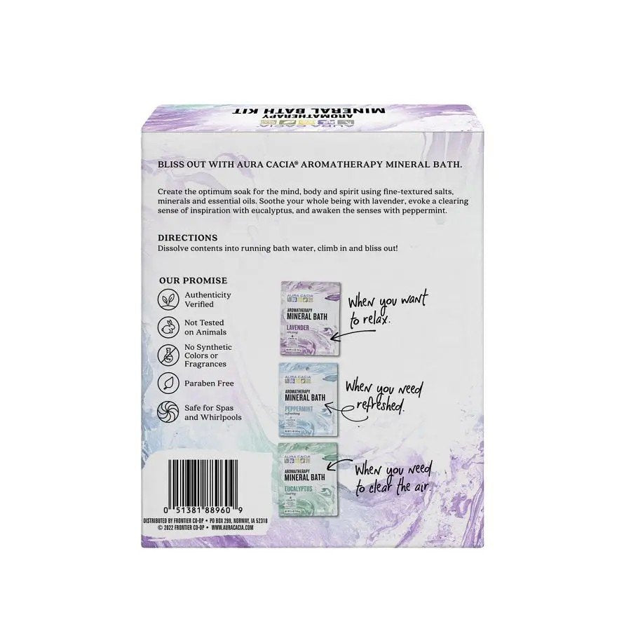 Aura Cacia Mineral Bath Kit 3 (2.5 oz) Packets Box