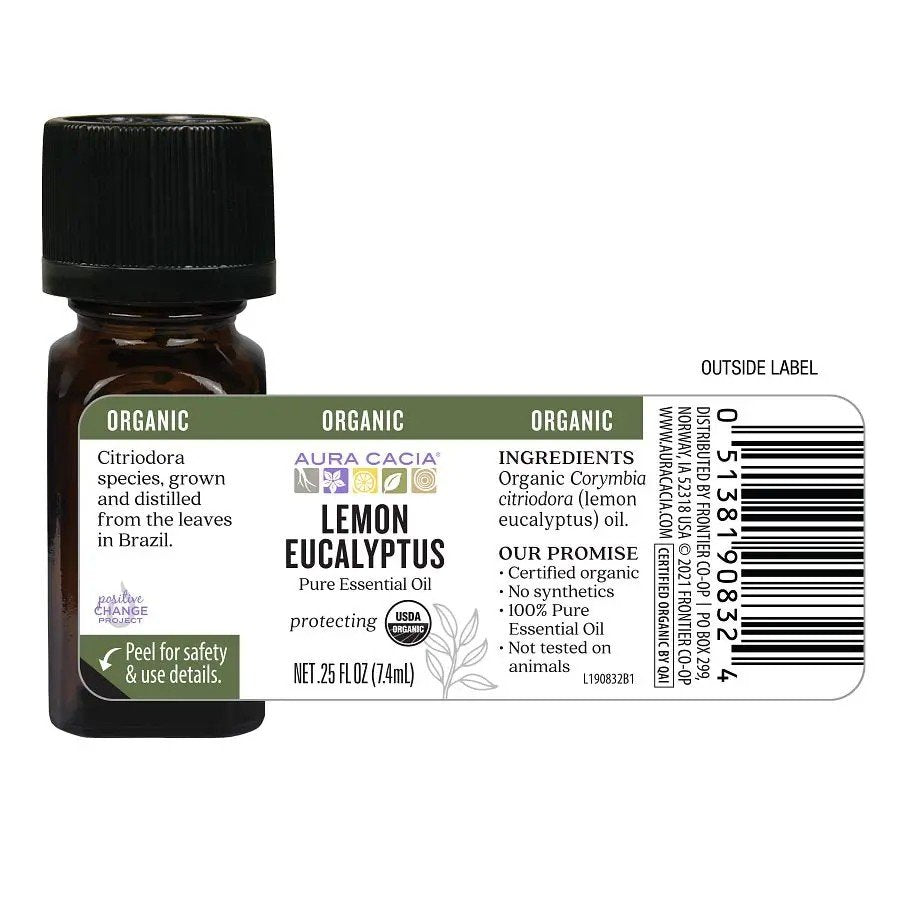 Aura Cacia Organic Lemon and Eucalyptus Essential Oil 0.25 oz Oil