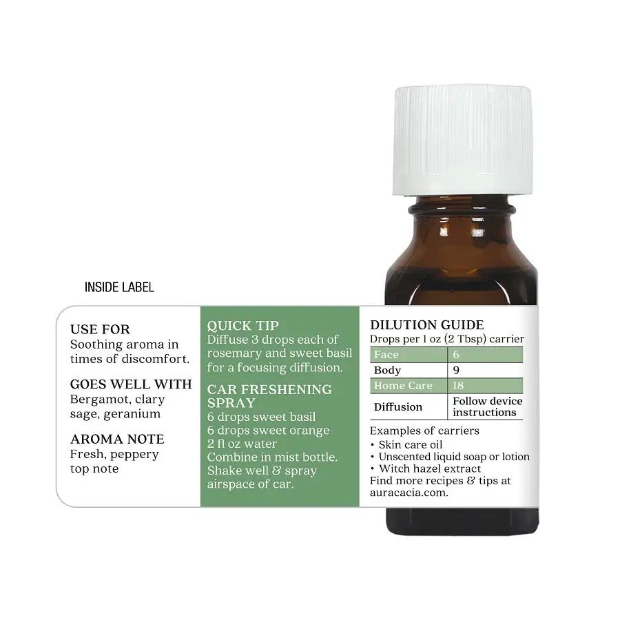 Aura Cacia Sweet Basil Essential Oil 0.5 oz Oil