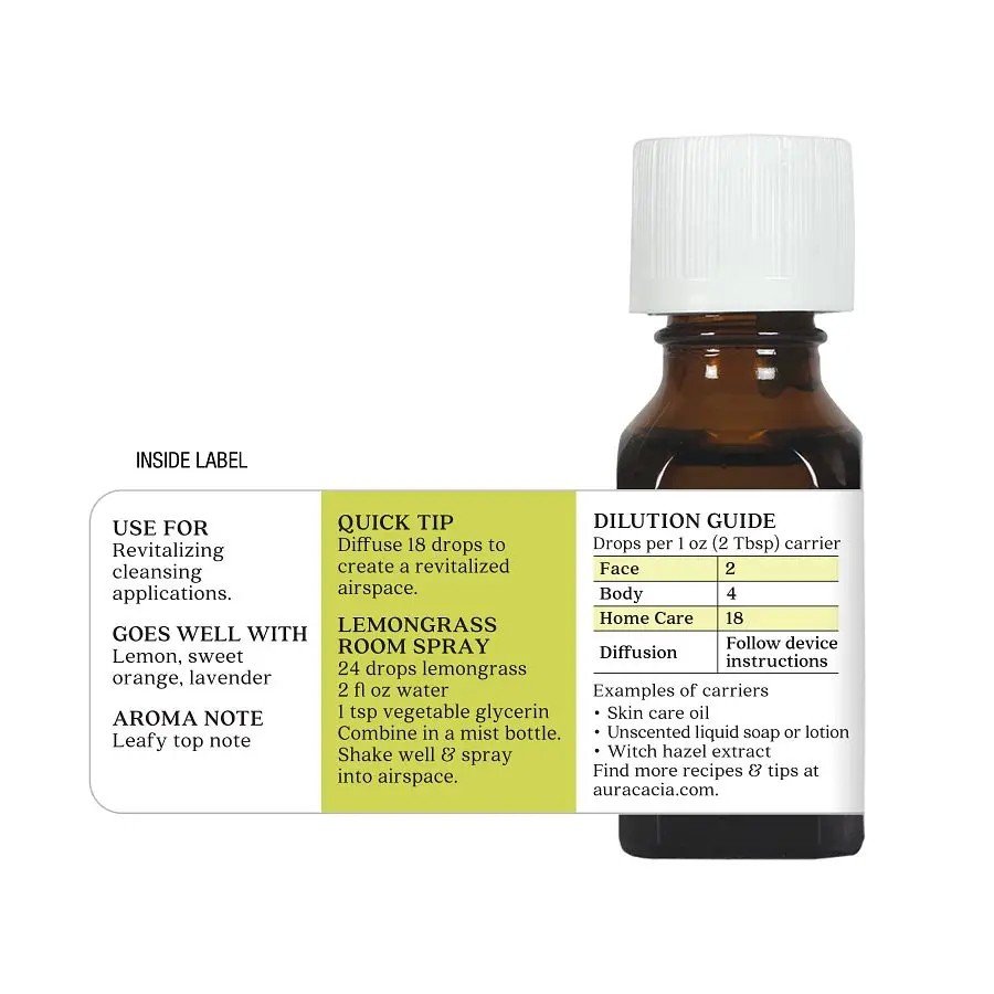 Aura Cacia Essential Oil Lemongrass 0.5 oz EssOil