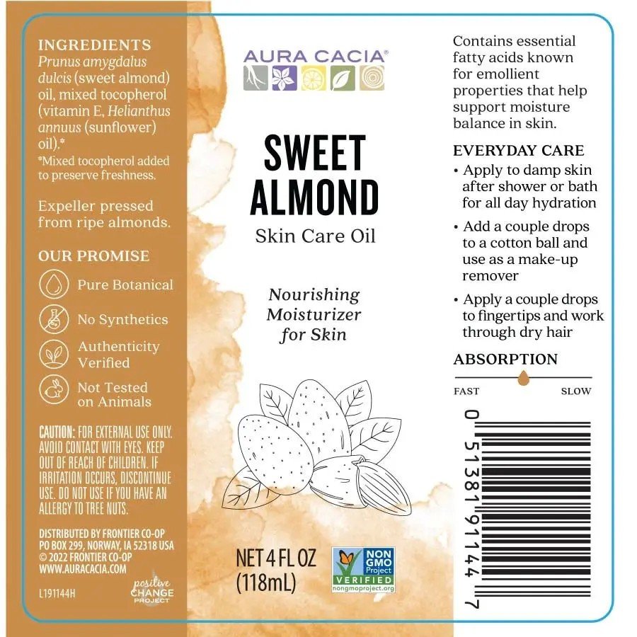 Aura Cacia Sweet Almond Skin Care Oil 4 oz Oil