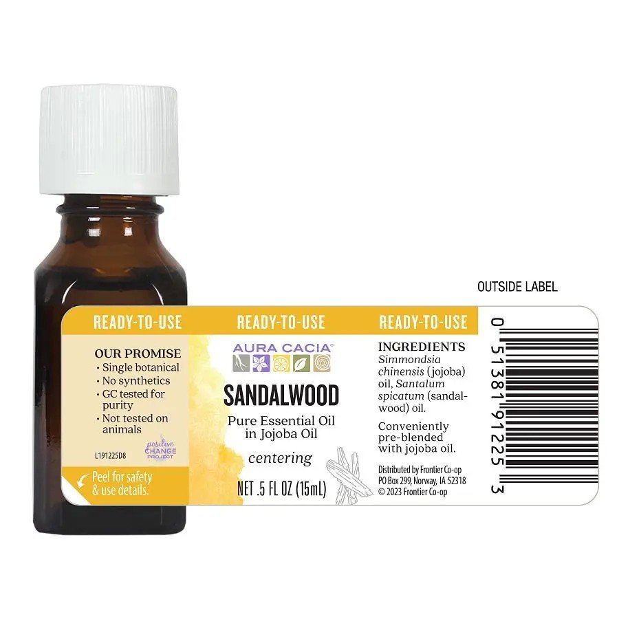 Aura Cacia Precious Essentials Oil Sandalwood w/Jojoba 0.5 oz Essential Oil