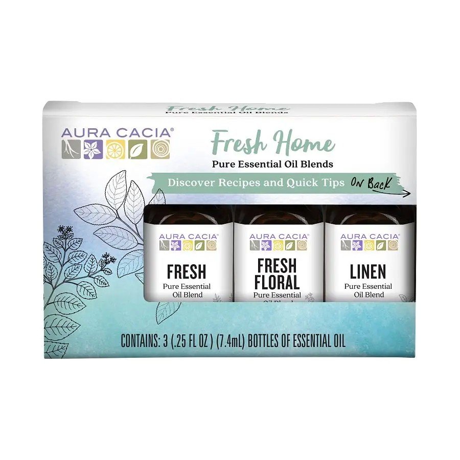 Aura Cacia Fresh Home Essential Oil Kit 3 (.25 fl oz) Bottle Kit