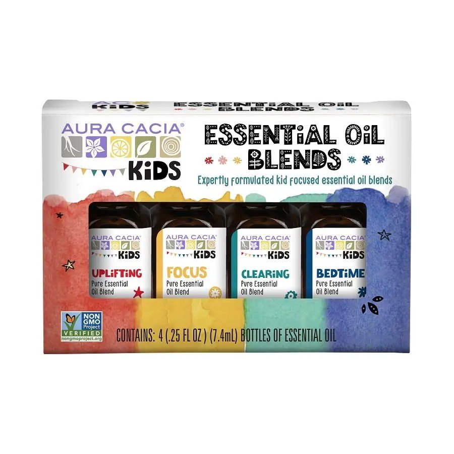 Aura Cacia Kids Essential Oil Kit 4 (.25 fl oz) Bottle Box