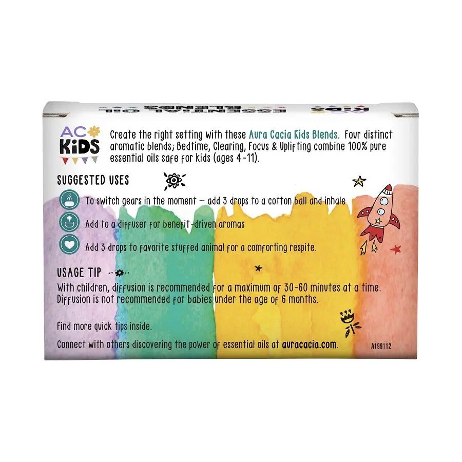Aura Cacia Kids Essential Oil Kit 4 (.25 fl oz) Bottle Box