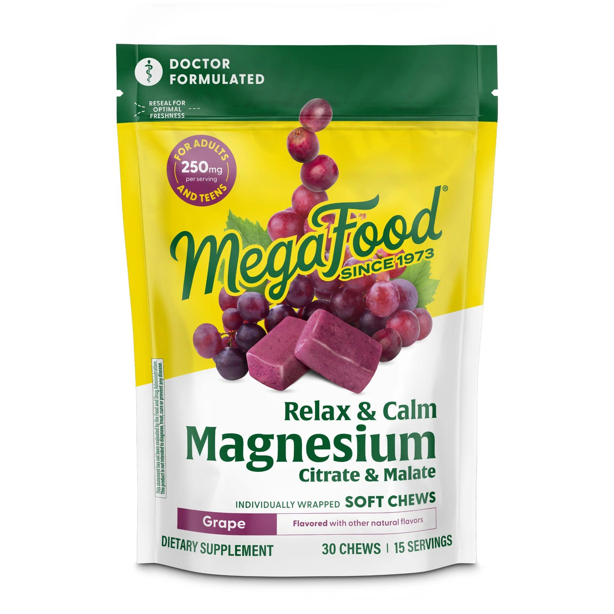 MegaFood Relax + Calm Magnesium Soft Chews Grape Flavor 30 Soft Chews