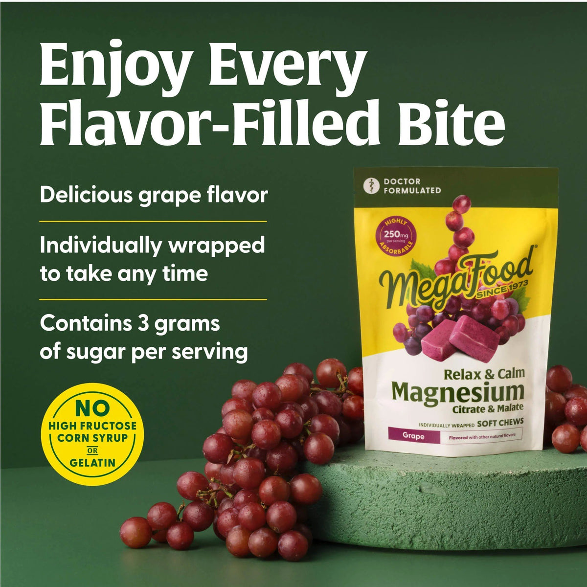 MegaFood Relax + Calm Magnesium Soft Chews Grape Flavor 30 Soft Chews