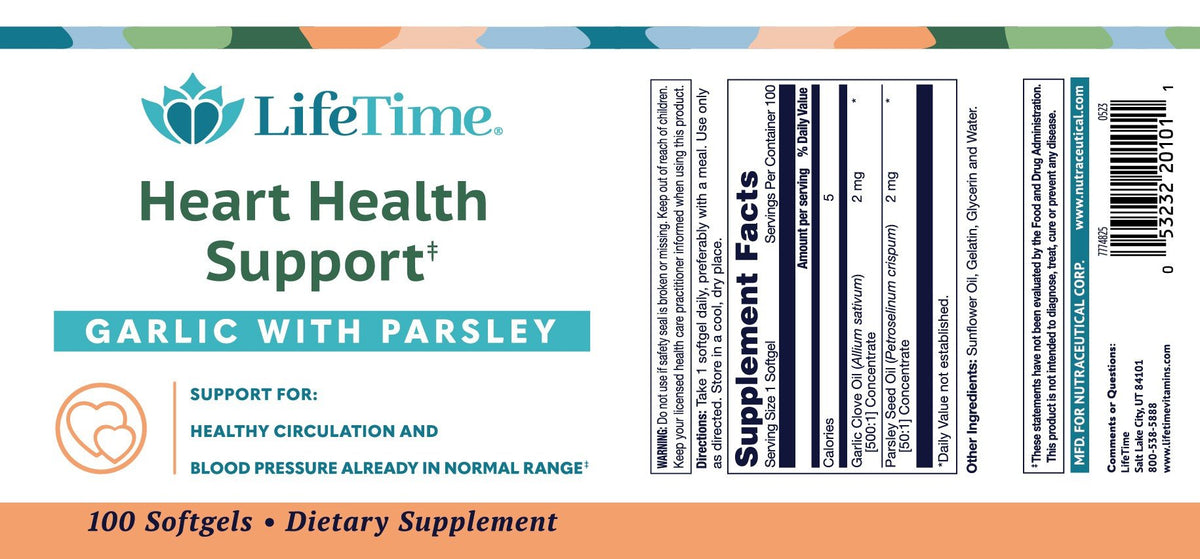 LifeTime Heart Health Support Garlic  with Parsley 100 Softgel