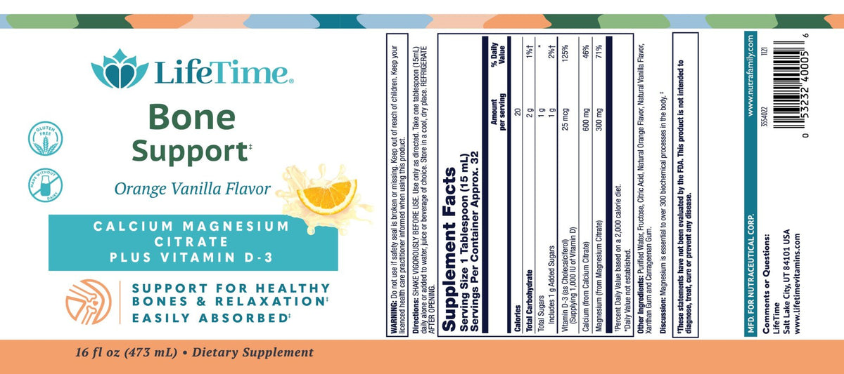 LifeTime Bone Support Orange Vanilla Calcium Magnesium Citrate Plus Vitamin D-3 16 oz Liquid