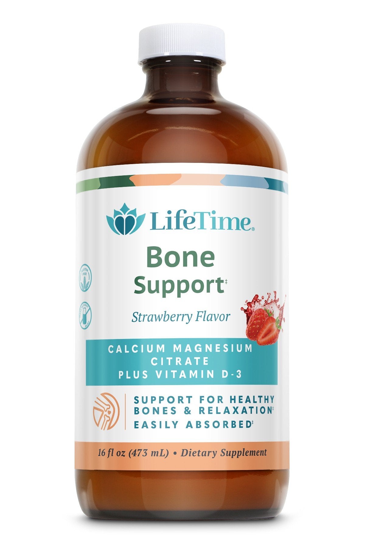 LifeTime Bone Support Strawberry Calcium Magnesium Citrate Plus Vitamin D-3 16 oz Liquid