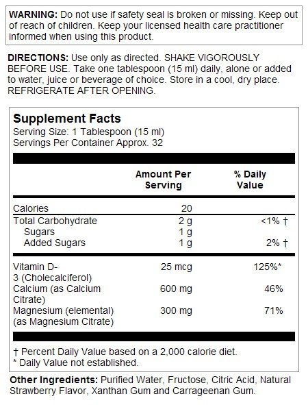 LifeTime Bone Support Strawberry Calcium Magnesium Citrate Plus Vitamin D-3 16 oz Liquid