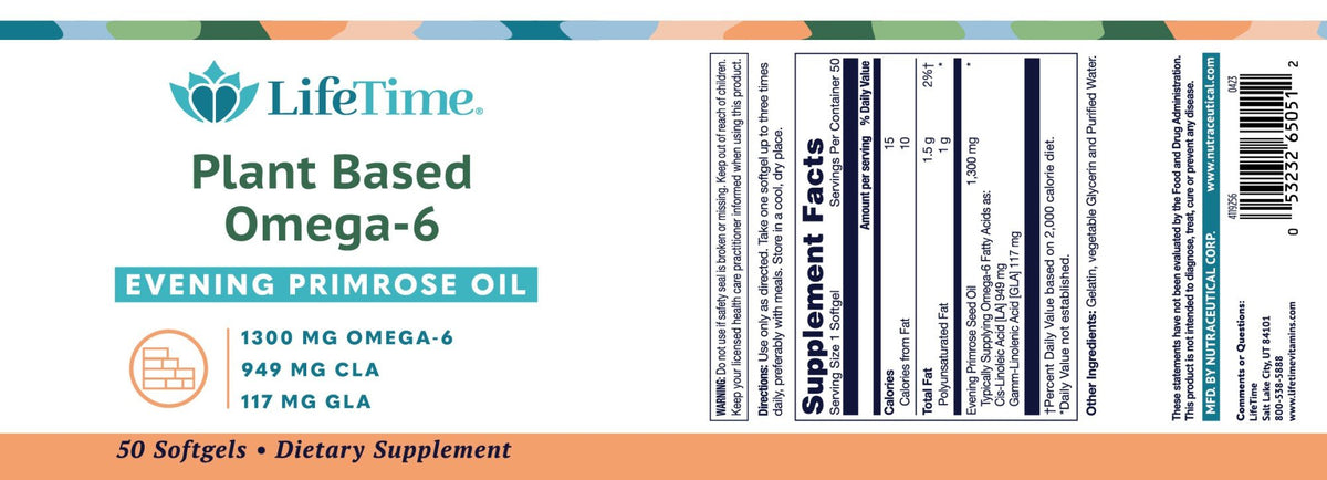 LifeTime Plant Based Omega-6 Evening Primrose Oil 50 Softgel