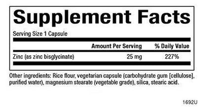 Natural Factors Zinc Bisglycinate 25 mg 60 VegCap