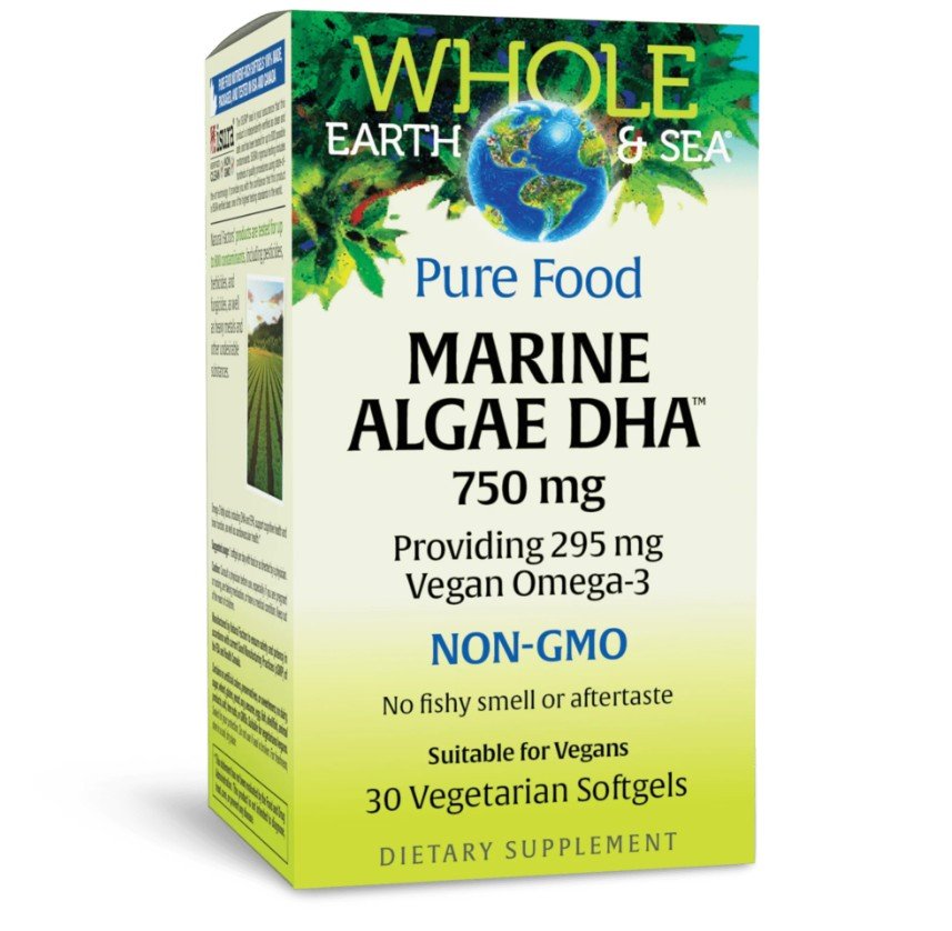 750 milligrams Marine Algae DHA | Natural Factors Whole Earth & Sea Pure Food | Vegan Omega-3 | Dietary Supplements | 30 Softgels | VitaminLife