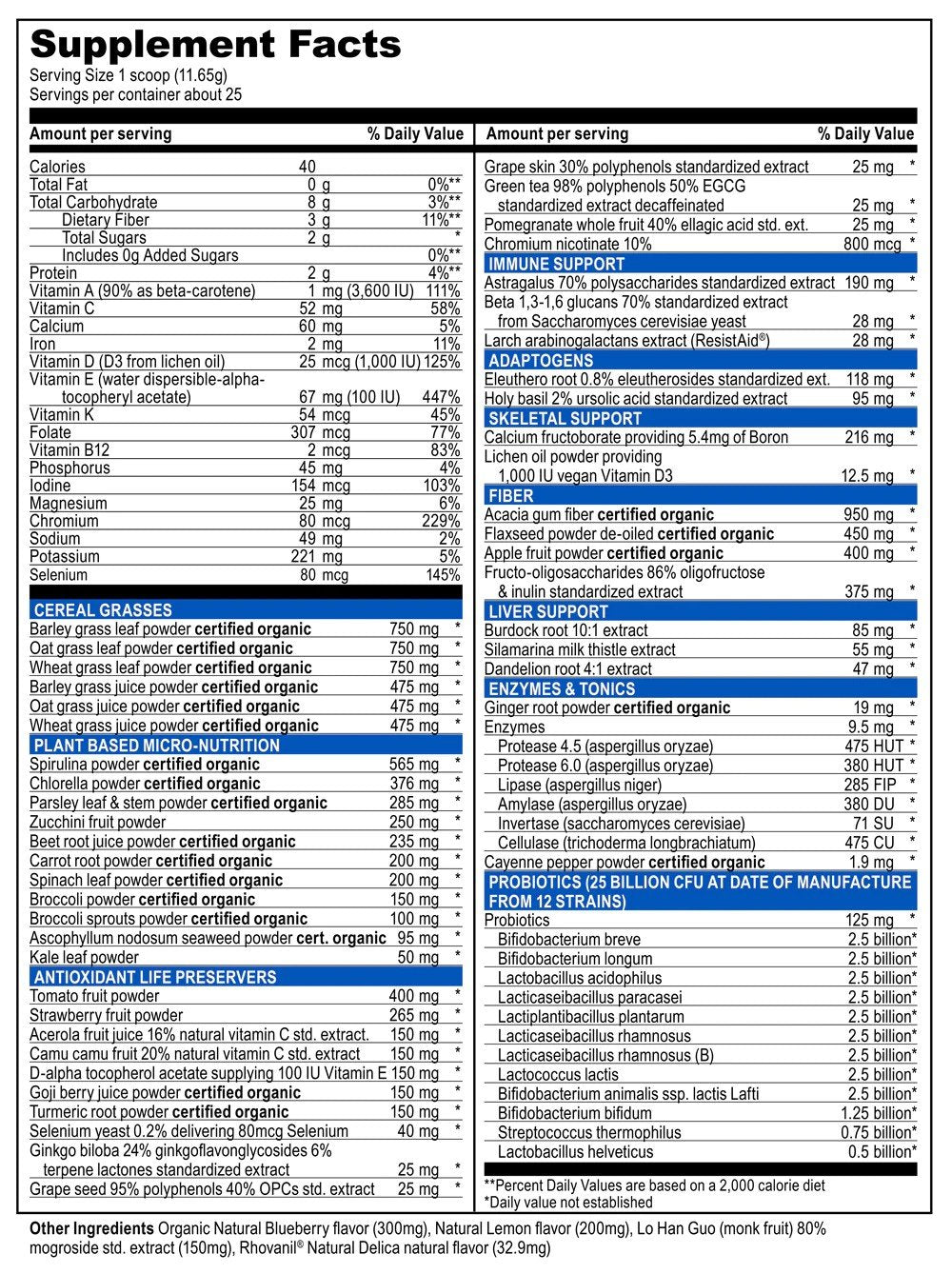 Vibrant Health Green Vibrance Blueberry Lemon 292g (10.30 oz) Powder