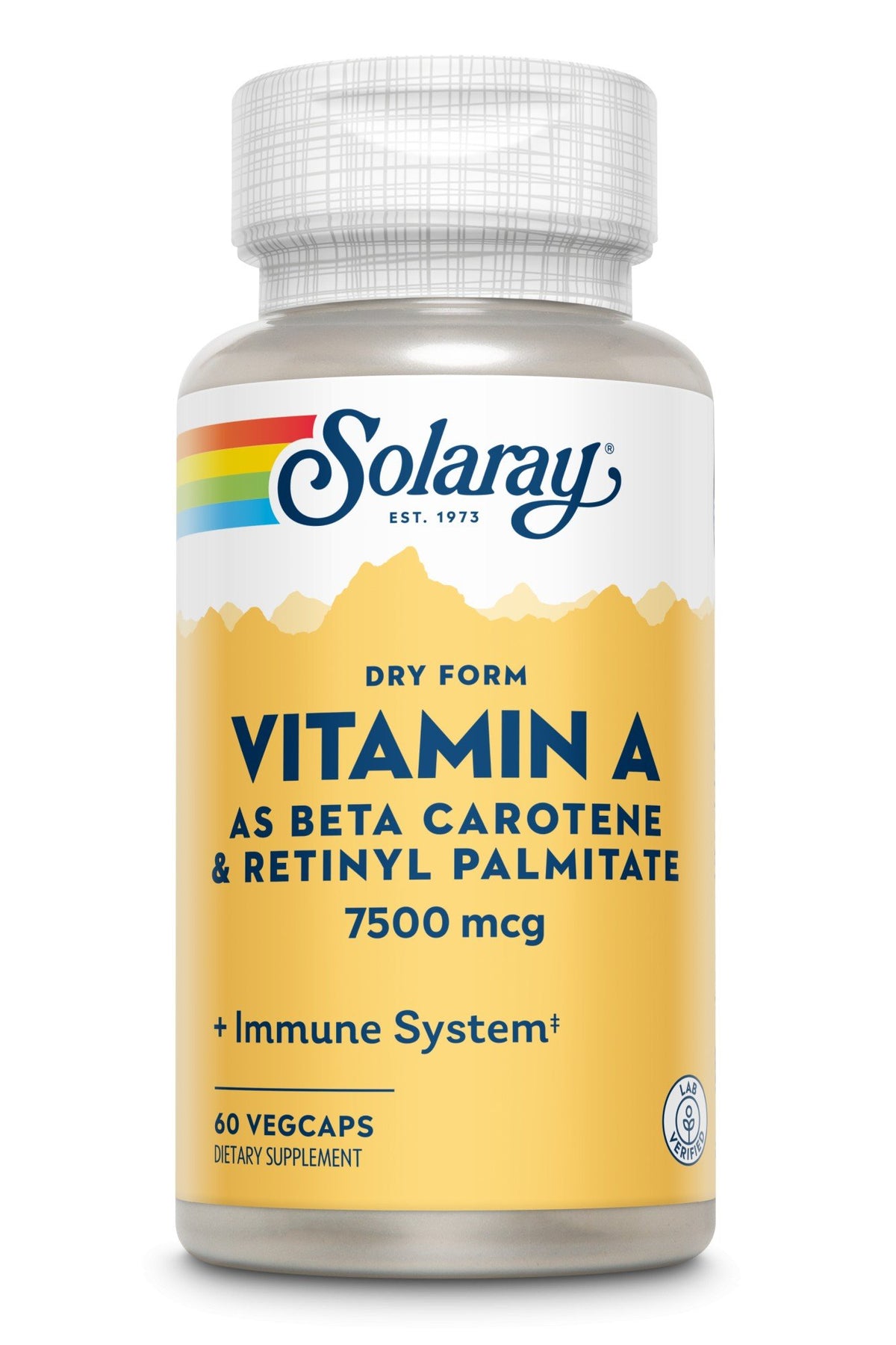 Solaray Dry Form Vitamin A as Beta Carotene &amp; Retinyl Palmitate 7500 mcg 60 VegCaps