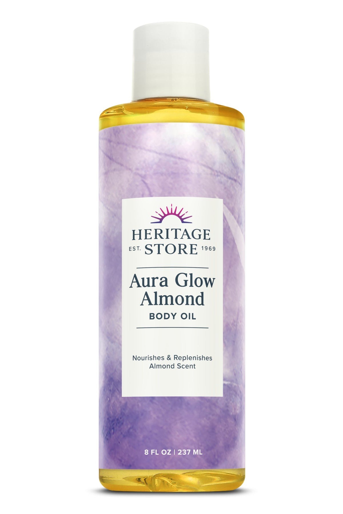 Heritage Store Aura Glow Massage Oil-Almond 8 oz Liquid