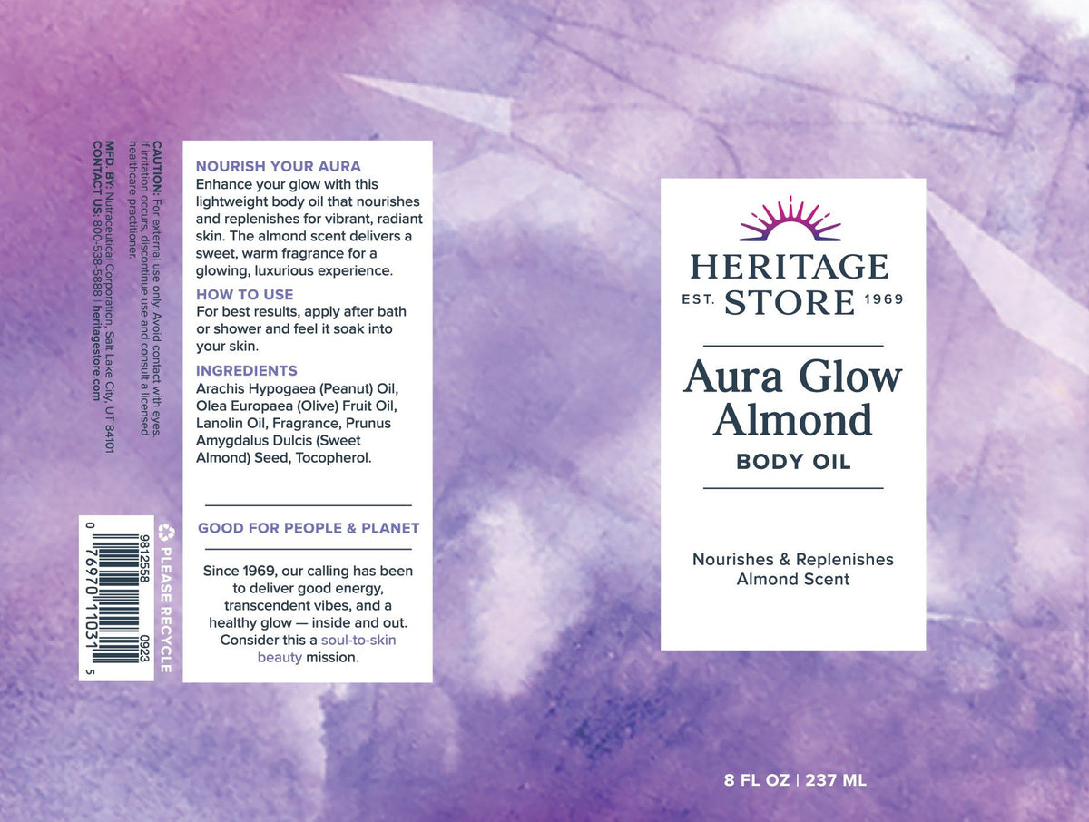 Heritage Store Aura Glow Massage Oil-Almond 8 oz Liquid