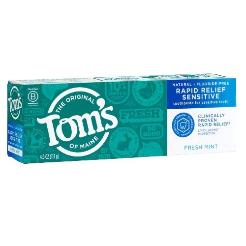 Tom&#39;s Of Maine Fluoride Free Rapid Relief Sensitive Toothpaste Fresh Mint 4 oz Paste