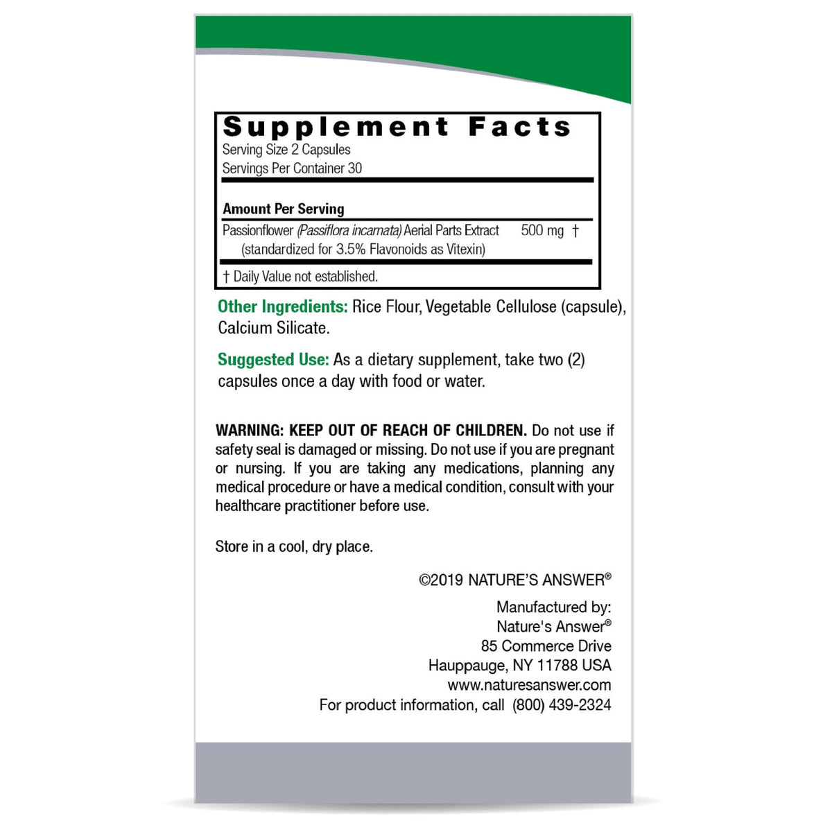 Nature's Answer Passionflower Standardized 60 VegCap