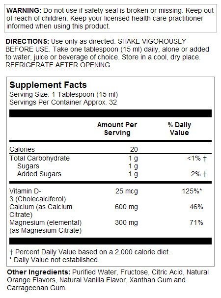 LifeTime Bone Support Orange Vanilla Calcium Magnesium Citrate Plus Vitamin D-3 16 oz Liquid