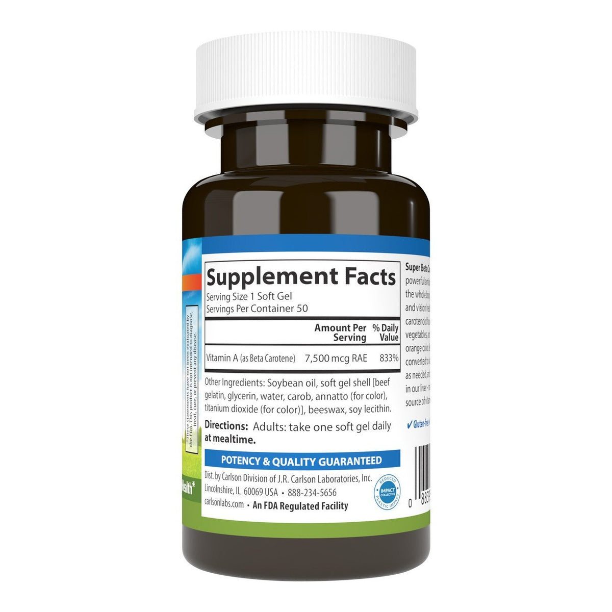 Carlson Laboratories Super Beta Carotene-25,000 IU (7,500 mcg RAE) 50 Softgel