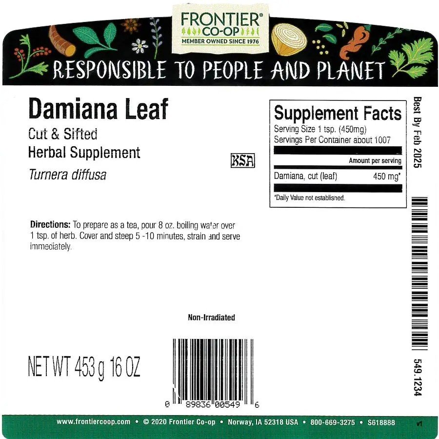 Frontier Natural Products Damiana Leaf, Cut &amp; Sifted 1 lb Bulk