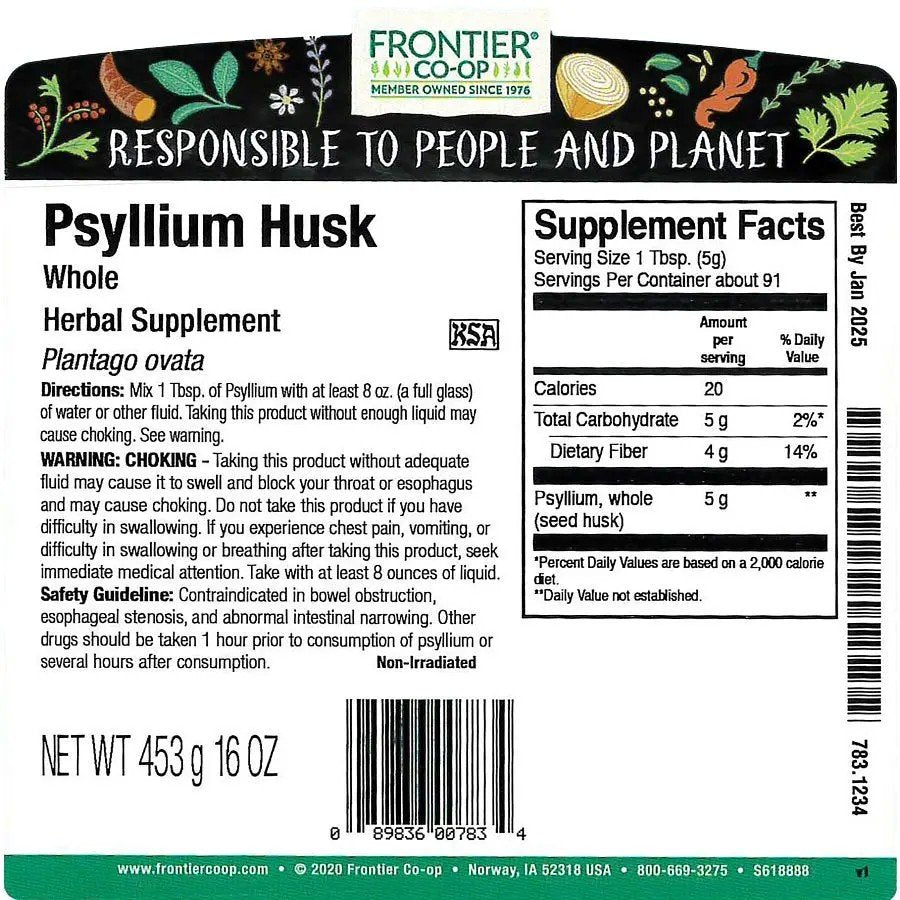 Frontier Natural Products Psyllium Husk Whole 1 lbs Bulk