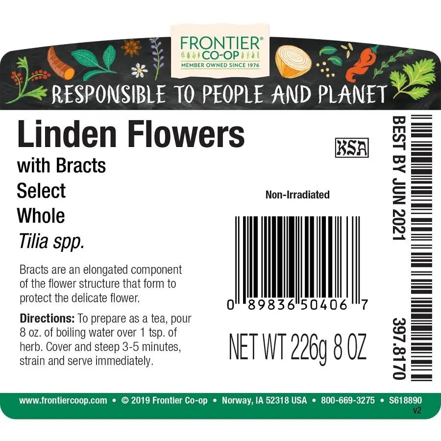 Frontier Natural Products Linden Flowers with Bracts-Whole-1/2 lb-Bulk 226 g Bulk