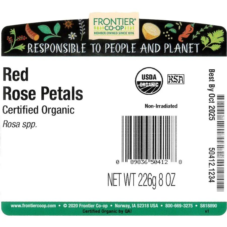 Frontier Natural Products Red Rose Petals - Organic 8 oz(1/2 lb) Bulk