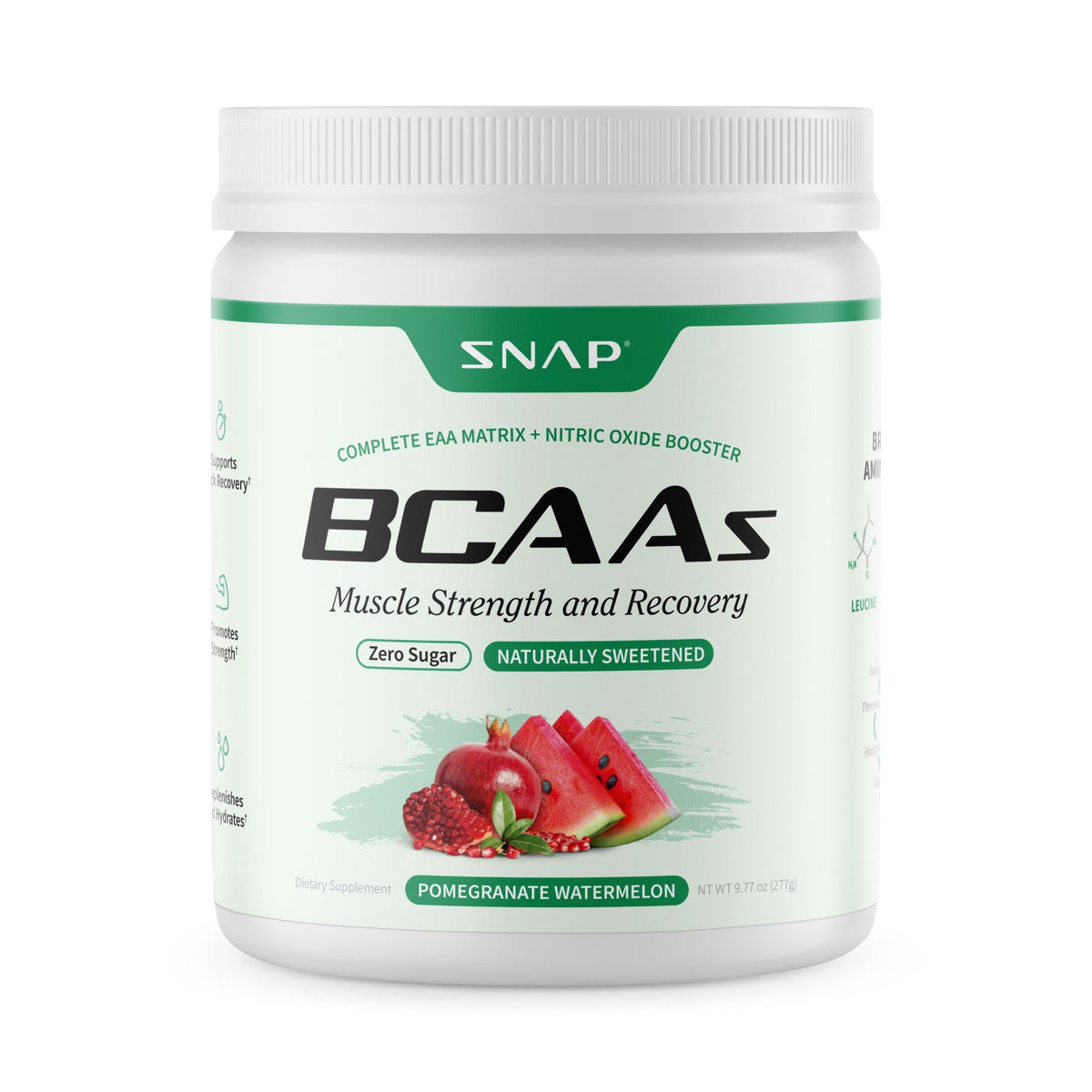 Snap Supplements BCAAs - Muscle Strength and Recovery - Sugar-Free Pomegranate Watermelon Flavor 9.77 oz(277 g) Powder