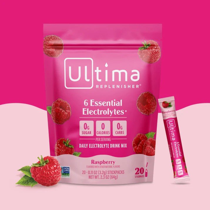 Ultima Replenisher Daily Electrolyte Drink Mix-Raspberry-20 Stickpacks 20-0.13 oz (3.7 g) Powder