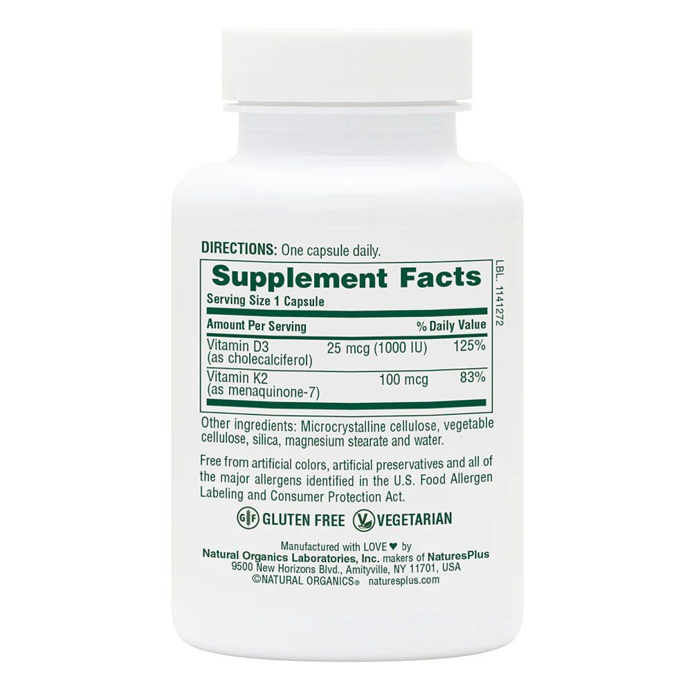 Nature&#39;s Plus Vitamin D3 1000 IU W/K2 100 MCG 90 VegCap