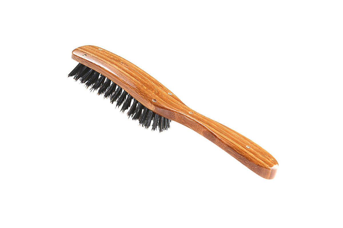 Bass Brushes Brush - Semi Oval Seven Row Design 100% Wild Boar Bristles Light Wood Handle 1 Brush