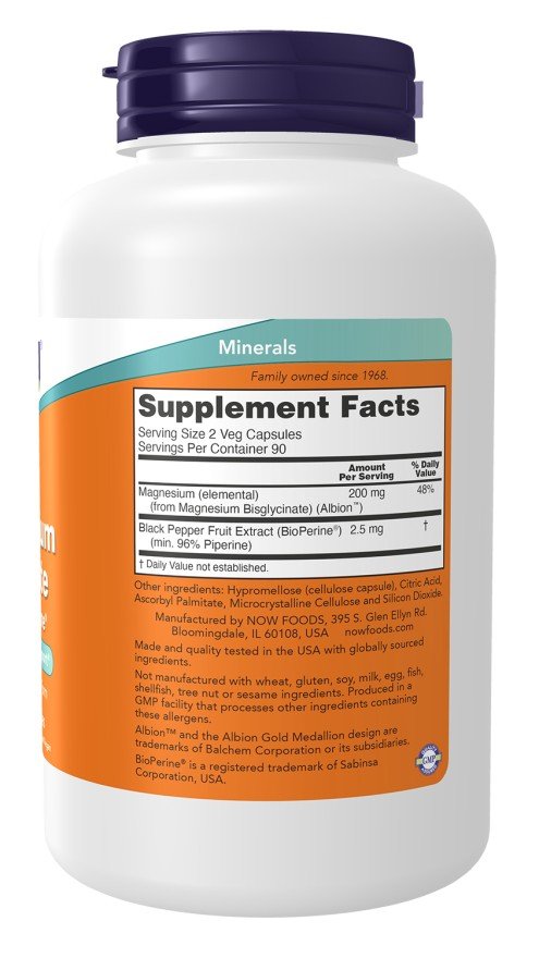 Now Foods Magnesium Glycinate with BioPerine 180 VegCap