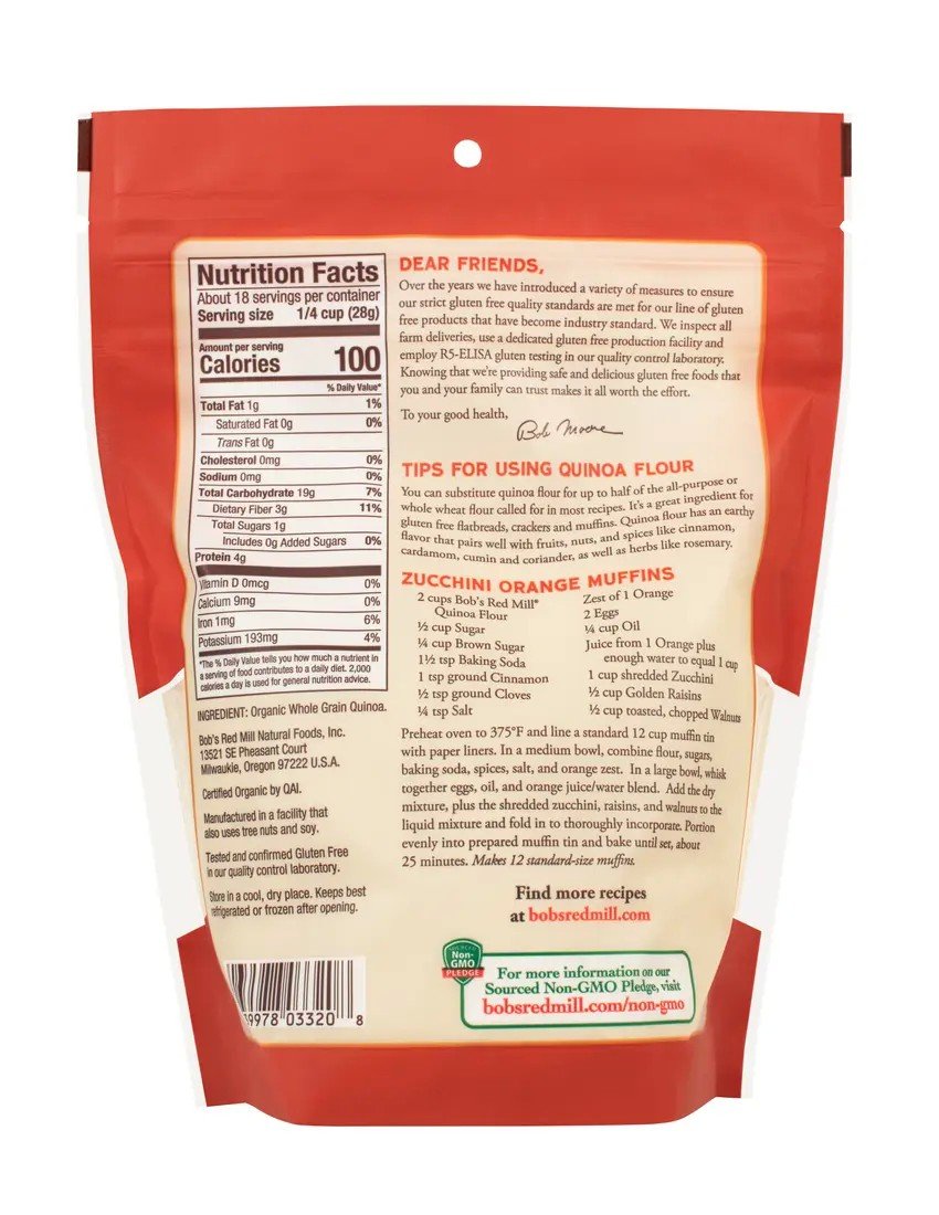 Bobs Red Mill Organic Quinoa Flour 16 oz Bag